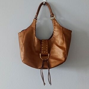 Emilie M. Faux Leather Bronze Tone Shoulder Handbag